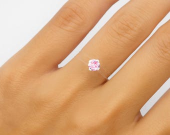 Minimalist Transparent Ring | 4mm Pink Austrian Crystal | Custom Size Invisible Floating Ring | Choice of Color | Christmas