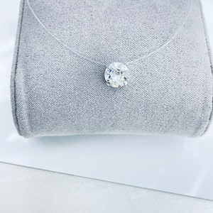 Cristal de Swarovski® Elements Collar invisible Colgante flotante solitario de 6 mm u 8 mm Acabado en plata 925 Gargantilla de nailon transparente imagen 3