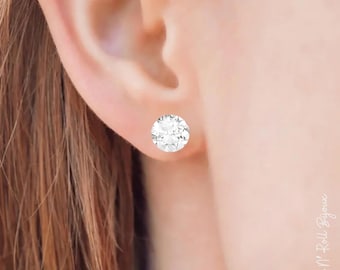 Austrian Crystal Earrings | Brilliant 4 mm | 6 mm | 8 mm | 925 Silver Studs | Clear | Minimalist Stud Earrings | Bridal