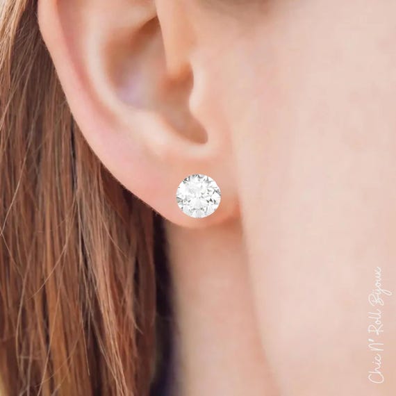 Orecchini a bottone in cristallo Swarovski verde smeraldo imperiale - Argento Sterling 925 - Taglio quadrato da 6 mm a 8 mm / Uomo e donna / Singolo/Paio / Art Déco - Italia