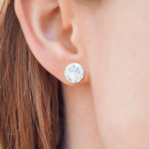 Swarovski® Elements Crystal Earrings Shiny 4mm 6mm 8mm 925 Silver Studs Clear Minimalist Women Flange image 1