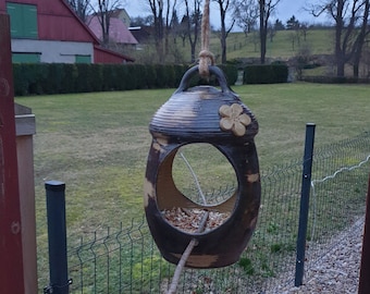 Keramik Vogelhaus handgemacht, Vogelhäuschen, Vogelfutterhaus, Beige, Braun, getöpfert, handgefertigt