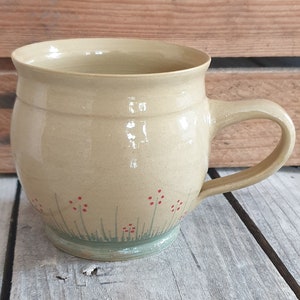 Ceramic cup handmade, children's cup, tea cup, mug, gift* mom, girlfriend, beige, flowers, pottery, handmade