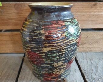 Keramik Vase handgemacht, Kleine Vase,Tischdeko, Mama,Freundin, Schwester * Braun/ Bunt, getöpfert, handgefertigt