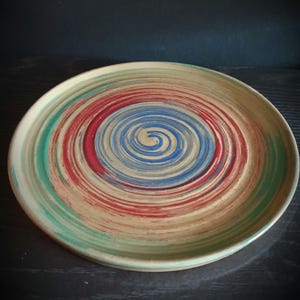 Ceramic plate handmade, dinner plate, flat plate, breakfast plate, cake plate* Green, red, blue, striped, pottery, handmade
