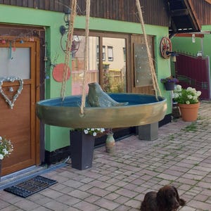 Vogeltränke Keramik handgemacht, Vogelbad, Insektentränke, Katzensicher, Vogelfutterstadion, getöpfert, handgefertigt, Grün, Türkis, Blau