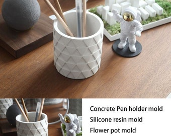 Triangle pattern Candle Jar Molds, Silicone Concrete Molds for PenHolder, Candle Vessels Candle Making Supplies Cement Mould for Storage Box