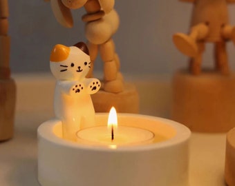 Cartoon Kitten Concrete Candle Holder Mold, Kitty Warming Its Paws Cute Scented Light Holder Silicone Mold, Handmade Cat Candle Holder Mold