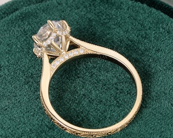 Vintage Oval Moissanite Engagement Ring Engraved Hidden Halo Filigree Wedding Ring Solitaire Victorian Unique Promise Ring For Women Gift