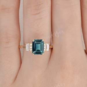 Groene saffier verlovingsring smaragd geslepen unieke blauwgroen saffier trouwring blauw groene pauwenring vintage belofte ring verjaardagscadeau