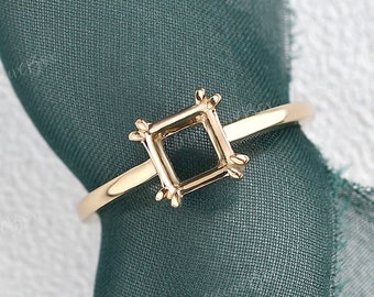 Custom Semi Mounting Yellow Gold Rose gold ring Setting Double claw Prongs Minimalist Solitaire Ring Oval Princess Pear Plain Simple Ring