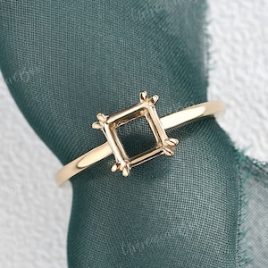 Custom Semi Mounting Yellow Gold Rose gold ring Setting Double claw Prongs Minimalist Solitaire Ring Oval Princess Pear Plain Simple Ring