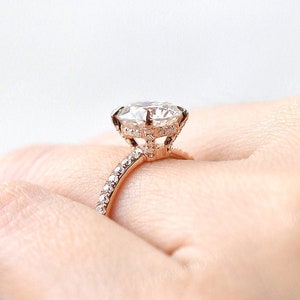 1ct Lab Grown Diamond Engagement Ring Rose Gold Women Lab Grown Diamond Wedding Ring Claw Prongs Hidden Halo Solitaire Ring Promise For Her image 1