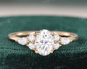 Anillo de compromiso de moissanita ovalado Vintage único racimo de oro rosa anillo de compromiso mujeres marquesa diamante boda nupcial Art Déco aniversario
