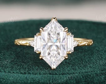 2CT Dutch Marquise Moissanite Engagement Ring 14k Solid Gold Unique Cluster Tulip Setting Star Engraved Wedding Ring Bridal Art Deco Band
