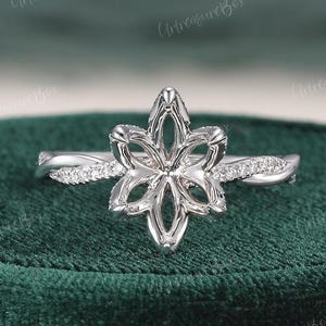 Custom Semi Mount Twisted Hidden Halo Engagement Ring Setting White Gold Unique Semi Mounting Infinity Ring Women Personalized Jewelry