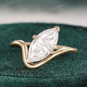 Unique Maruqise  Moissanite Engagement Ring Solid Gold Twisted Wave Wave Band Marquise Solitaire Wedding Ring Promsie Ring Anniversary Ring