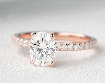 1.5ct Anillo de compromiso ovalado Moissanite Anillo de compromiso clásico de corte ovalado Anillo de bodas de oro rosa Anillo de solitario Promesa clásica para mujeres Prong