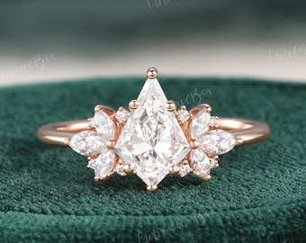 Unique Kite Cut Lab Grown Diamond Engagement Ring Rose Gold Cluster Diamond Wedding Ring Diamond Ring Art Deco Promise Anniversary Ring