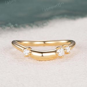 Unique Solid Gold Moissanite Curved Wedding Band Moissanite Eve Ring Stacking Matching Band Personalized Wedding Ring Rings For Women Gift