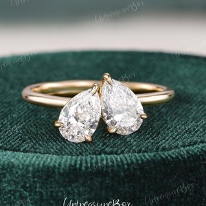 2CT Double Pear Shaped Lab Grown Diamond Engagement Ring Toi Et Moi Engagement Ring Yellow Gold Vintage You And Me Anniversary Ring Women