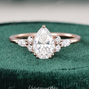 Pear Moissanite engagement ring Vintage rose gold engagement ring women unique Diamond Cluster Ring Wedding Bridal Promise Ring Anniversary