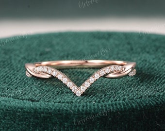 Curved Twisted Diamond Wedding Band Rose Gold Infinity  Moissanite curved Match Stacking Band Antique Wedding Ring Promise Anniversary Ring