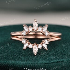 Vine Wedding Band Women Rose Gold Diamond Ring Enhancer Custom Curved Wedding Band Leaf Marquise Moissanite Wedding Band Anniversary Gift