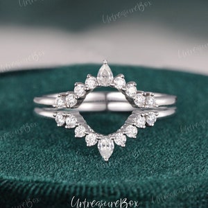 Curved Wedding Bands Women White Gold Double wedding Band Vintage Diamond Ring Enhancer Wedding Band Moissanite Wedding Bands  Cluster Ring