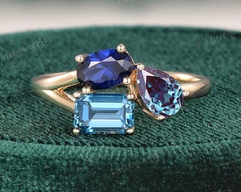 Custom Birthstone Ring Toi Et Moi Ring London Blue Topaz Alexandrite Sapphire Wedding Ring You and Me Ring Mother's Ring Personalized Gift