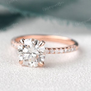1ct Lab Grown Diamond Engagement Ring Rose Gold Women Lab Grown Diamond Wedding Ring Claw Prongs Hidden Halo Solitaire Ring Promise For Her image 2