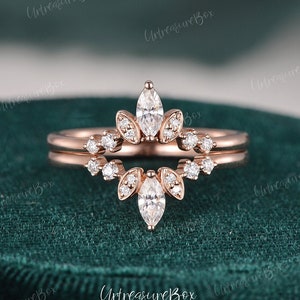 Rose Gold Ring Enhancer Women Wedding Ring Enhancer Wedding Band Diamond Custom Curved Wedding Band Moissanite Double Ring Anniversary Gift image 1