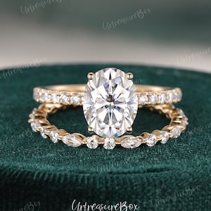 2ct Hidden Halo Oval Cut Moissanite Engagement Ring Set Women Marquise Wedding Ring Set Rose Gold Bridal Set Vintage Solitaire Ring Eternity