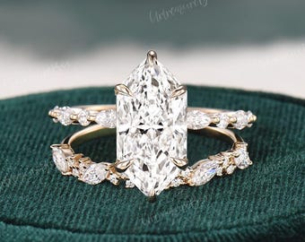 Unique Dutch Marquise Lab Grown Diamond Engagement Ring Set Vintage Hidden Halo Cluster Bridal Set Yellow Gold IGI Certified Wedding Ring
