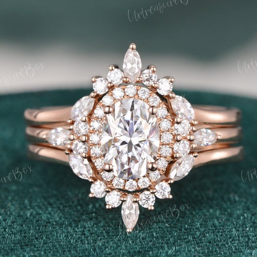 Vintage Opal Engagement Ring Set Art Deco Moissanite Halo - Etsy