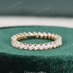 Marquise Eternity Ring Moissanite Wedding Band Women Yellow gold  Unique Full Eternity Straight Wedding band Stacking Matching Ring Promise