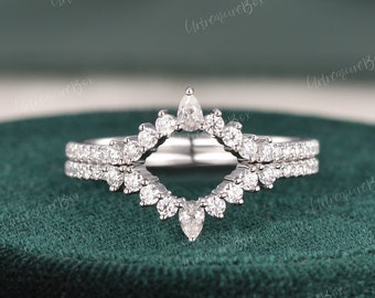 Custom Wedding Band Women White Gold Vintage Diamond Ring Enhancer Curved Wedding Band Women Moissanite Double Wedding Bands Half Eternity