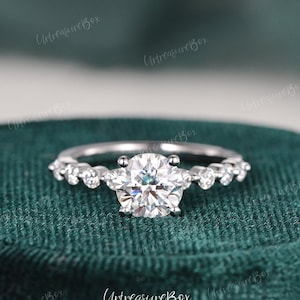 1ct Engagement Ring Moissanite Engagement Ring White Gold Unique Stacking Band Beaded Bubble Band Solitaire Ring Gift For Women Anniversary