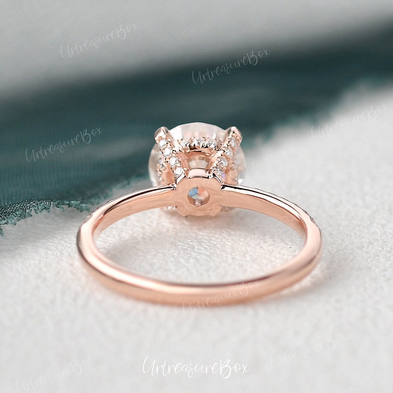 1ct Lab Grown Diamond Engagement Ring Rose Gold Women Lab Grown Diamond Wedding Ring Claw Prongs Hidden Halo Solitaire Ring Promise For Her image 8