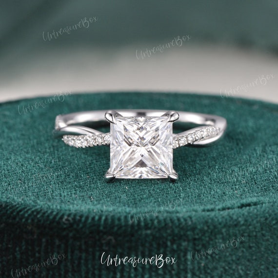 2ct Princess Cut Moissanite Engagement Ring Women Vintage Rose
