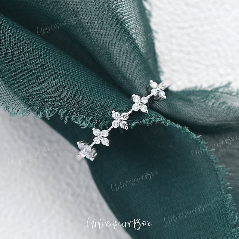 Lab Sapphire Floral Ring Sapphire Ring White Gold Wedding Ring Brilliant Ring Snow Floral Vine Ring Cluster Wedding Band Women Dainty Ring