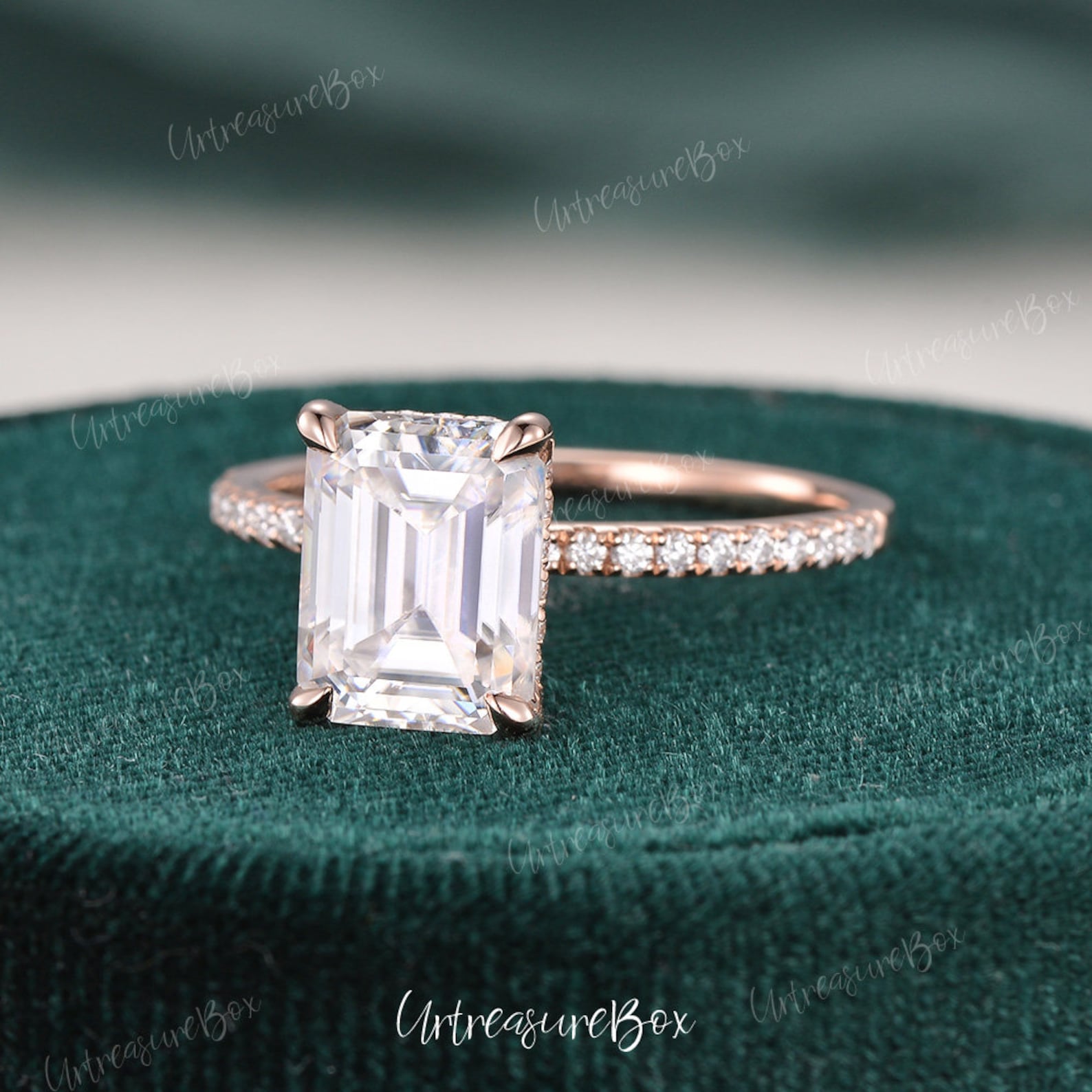 2.5ct Emerald Cut Moissanite Engagement Ring Rose Gold Hidden - Etsy