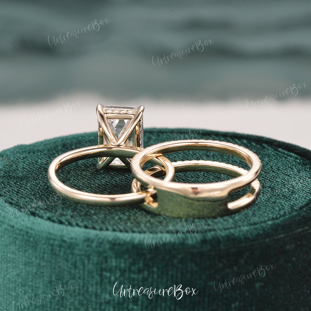 Ring Wraps DovEggs Center 3ct 7X9mm G-H-I Color Emerald Cut Moissanite Hidden Halo Engageme Wedding Ring Enhancer