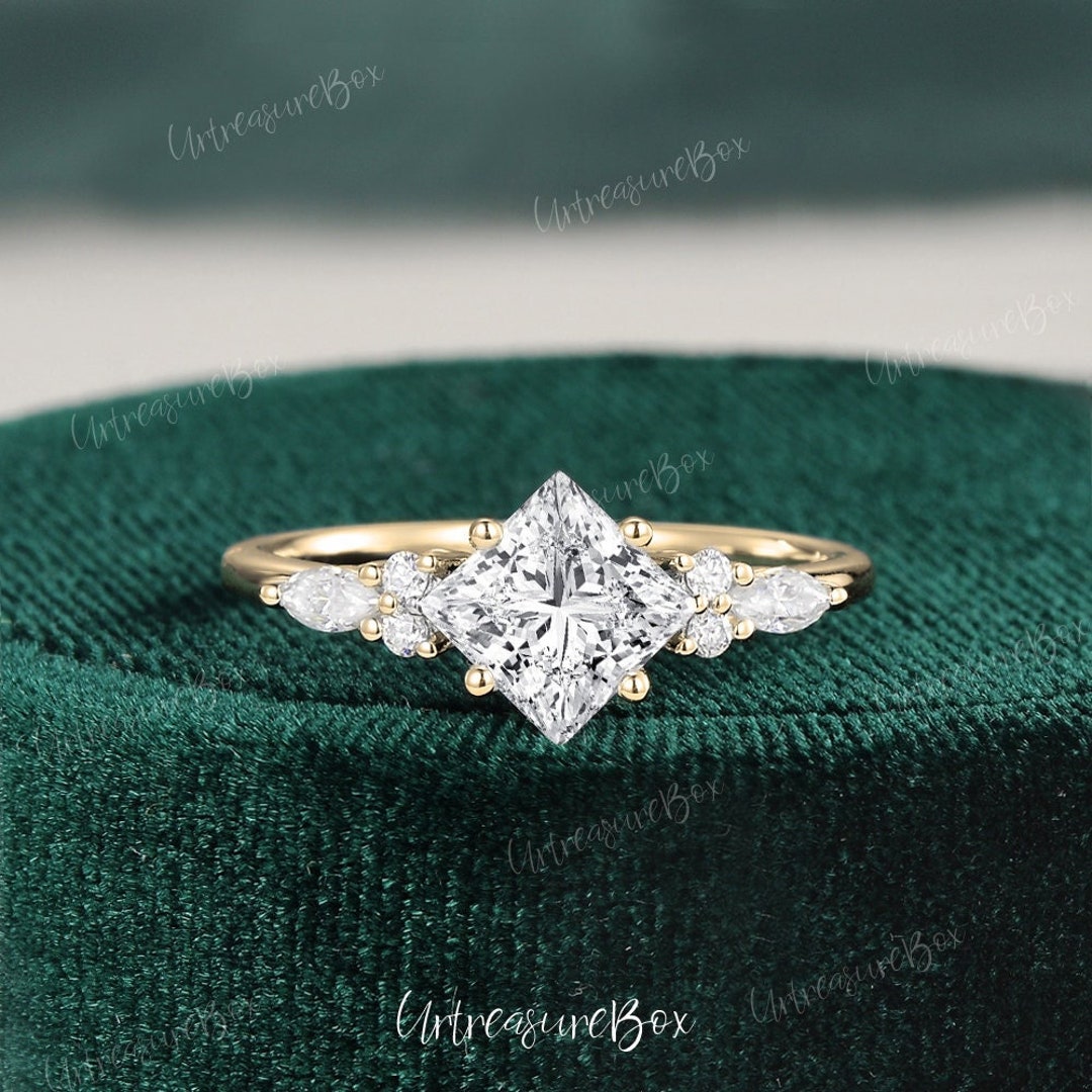 Princess Cut Lab Grown Diamond Engagement Ring Yellow Gold Diamond ...