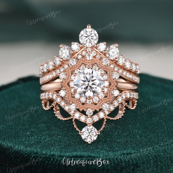 Antique Moissanite Engagement Ring Set Delicate Vintage Bridal Etsy antique-moissanite-engagement-ring-set-delicate-vintage-bridal-etsy