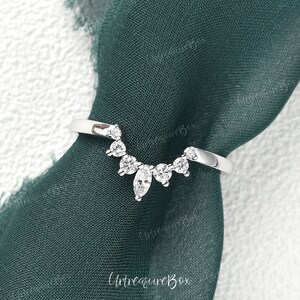 Wedding Band White Gold Moissanite Marquise Curved Wedding Band Women Diamond Wedding Band Matching Ring Stacking Ring Anniversary Gift