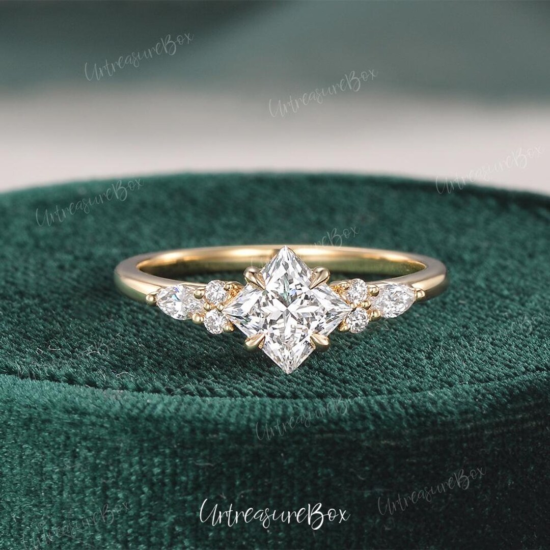 Princess Cut Lab Grown Diamond Engagement Ring Yellow Gold Diamond ...