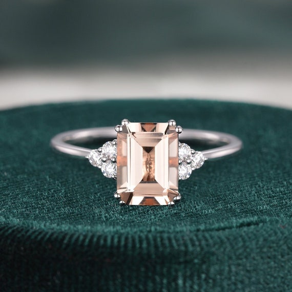Emerald Cut Engagement Ring Women Natural Champagne Etsy