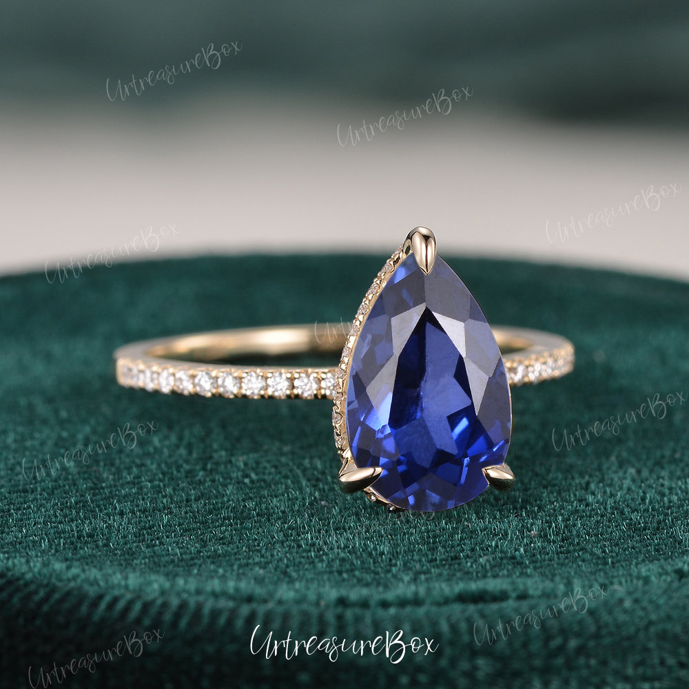 Pear sapphire 2024 halo ring