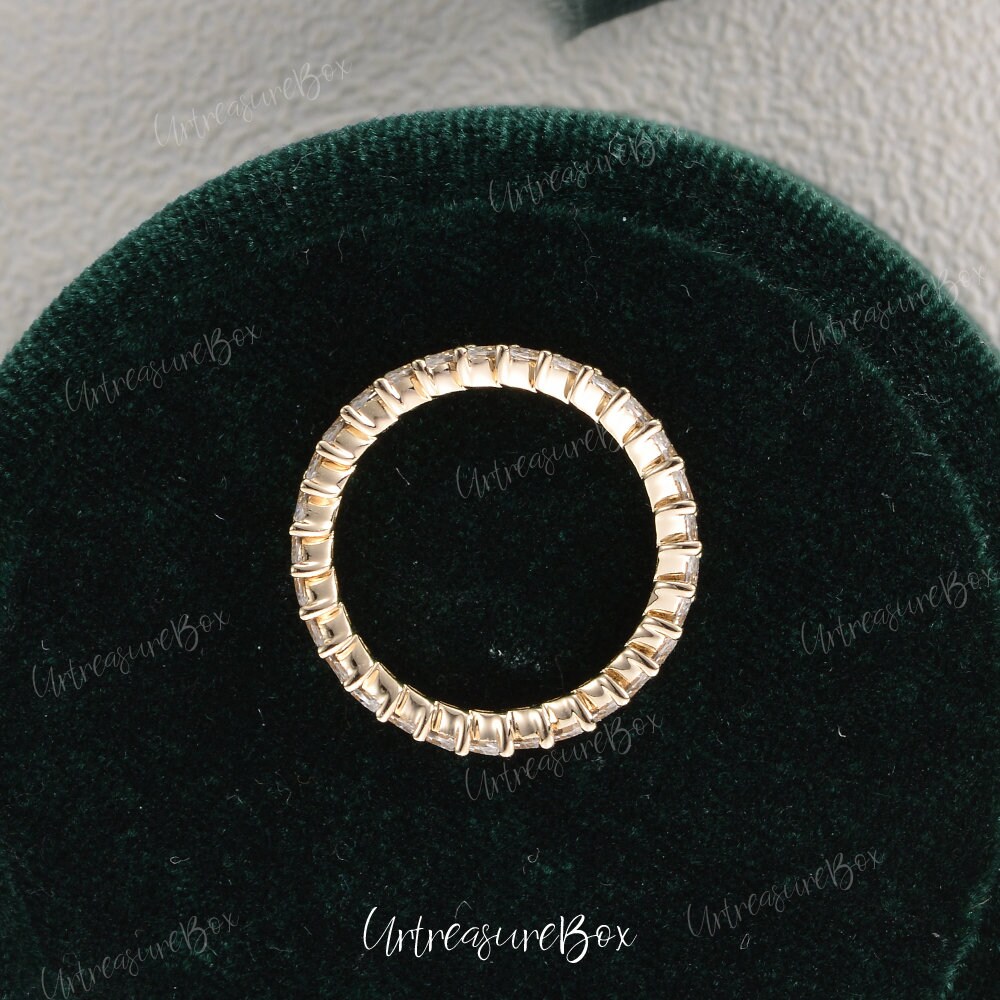 Marquise Eternity Ring Moissanite Wedding Band Women Yellow Gold Unique ...